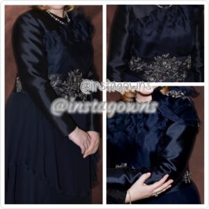 Gorgeous Expressions Navy Organza Layers & Detailed Beading Around Waist & Shoulder Dress for Sale