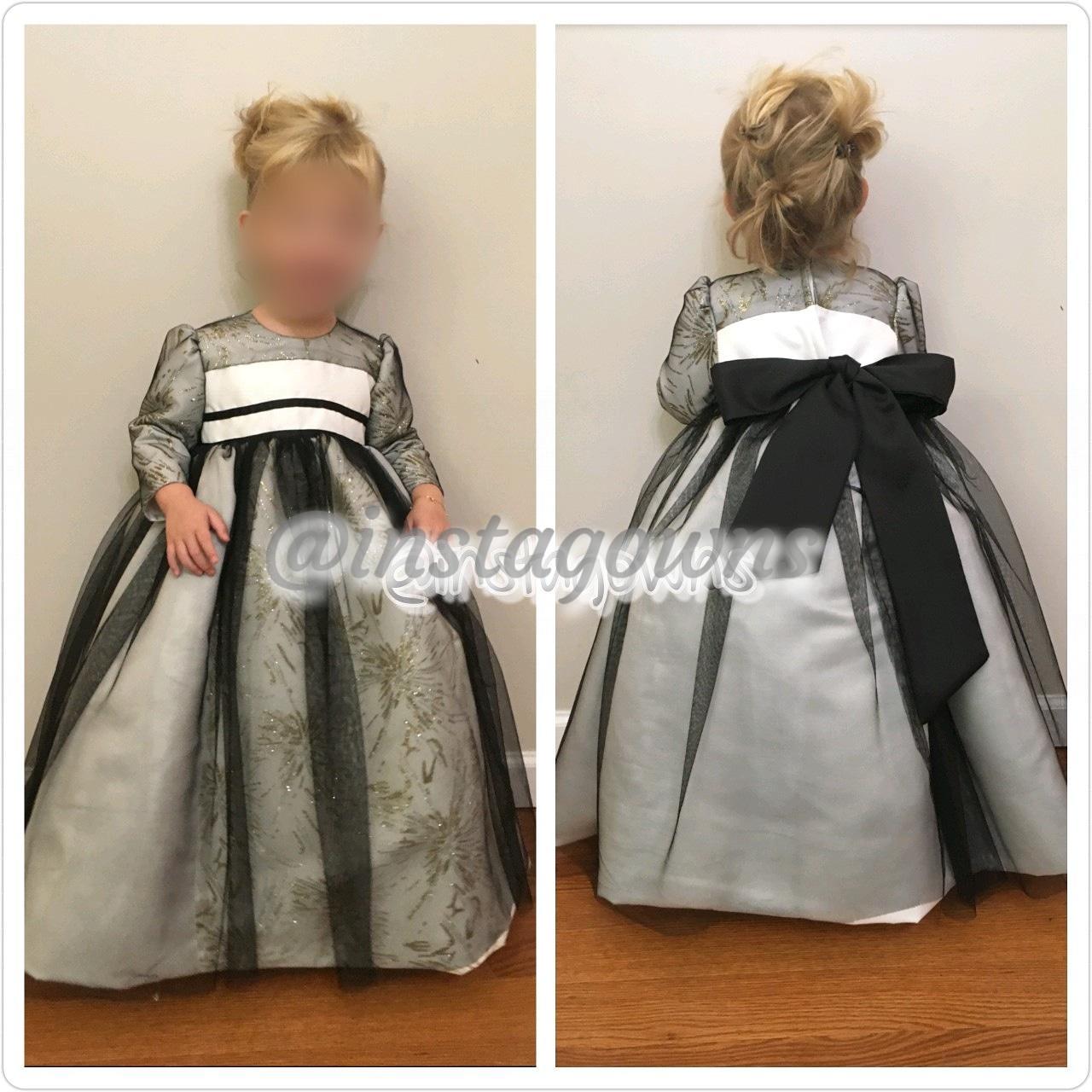 White with Black Tulle and a Gold & Silver Glitter Accent Childrens Gowns for Sale