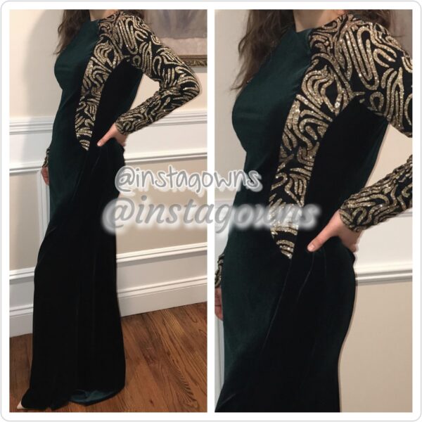 Beautiful Velvet Green & Gold Gown for Sale