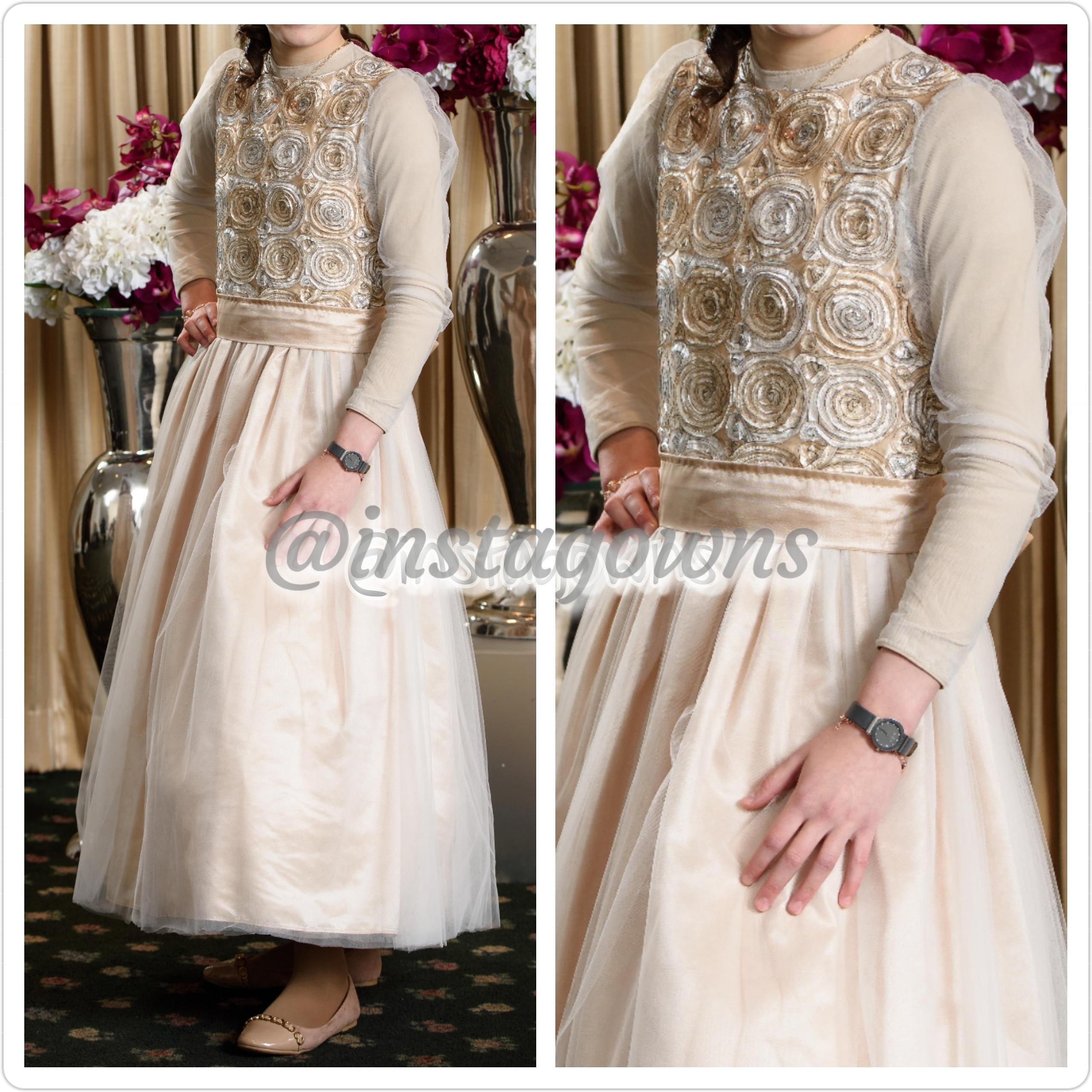 Beautiful Champagne/Beige/Gold Cocktail Length Teen Gown for Sale