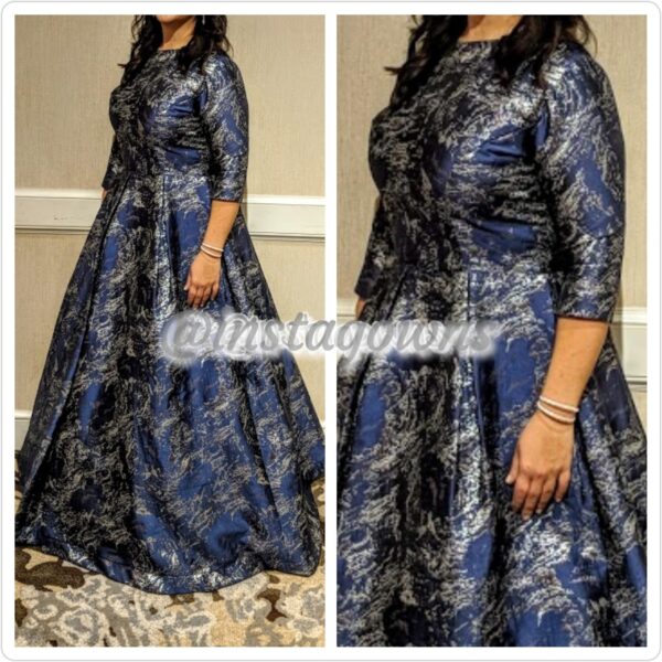 Elegant Custom Navy & Silver Gown for Sale