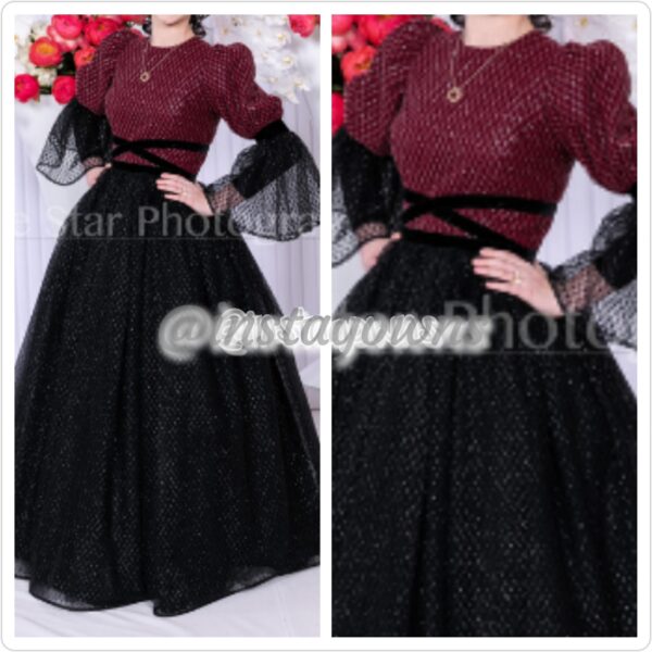 Magnificent Custom Black & Burgundy Teen Gown for Sale