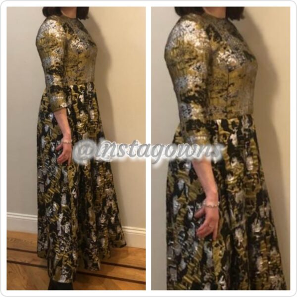 Stunning Gold, Silver & Black Brocade Gown for Sale