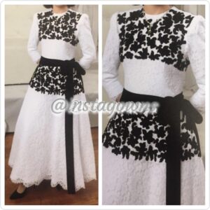 White lace with black Velvet Applique Gown for Sale