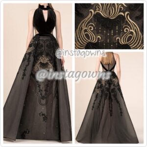 Designer Saiid Kobeisy Latest Collection Black Velvet & Gold Detail Showstopper Gown for Rent or Sale