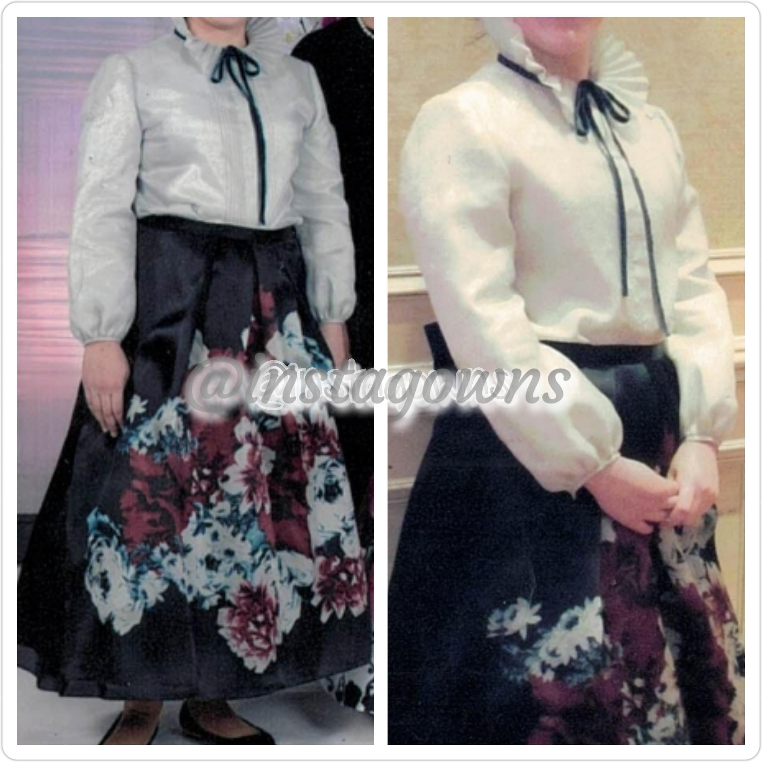 Beautiful Custom made Two Piece Black Multi & Off White Gown or Tnoyim Dress for Sale