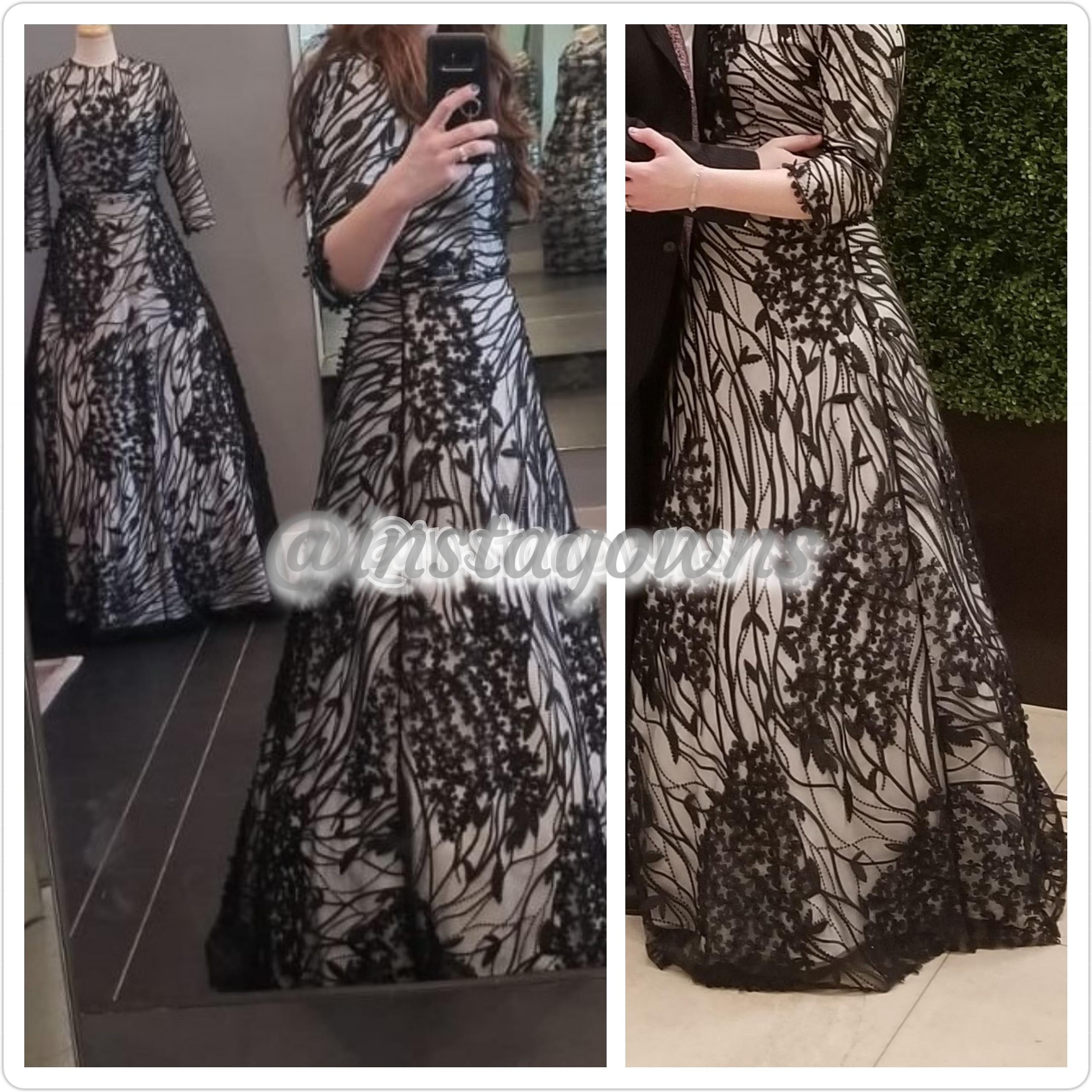 Exquisite Beautiful Die Cut Floral Design Black & White/Silver Gown for Sale