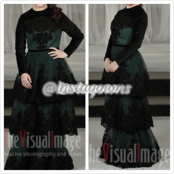 Stunning Marchesa Notte Black Velvet & Green Gown for Sale