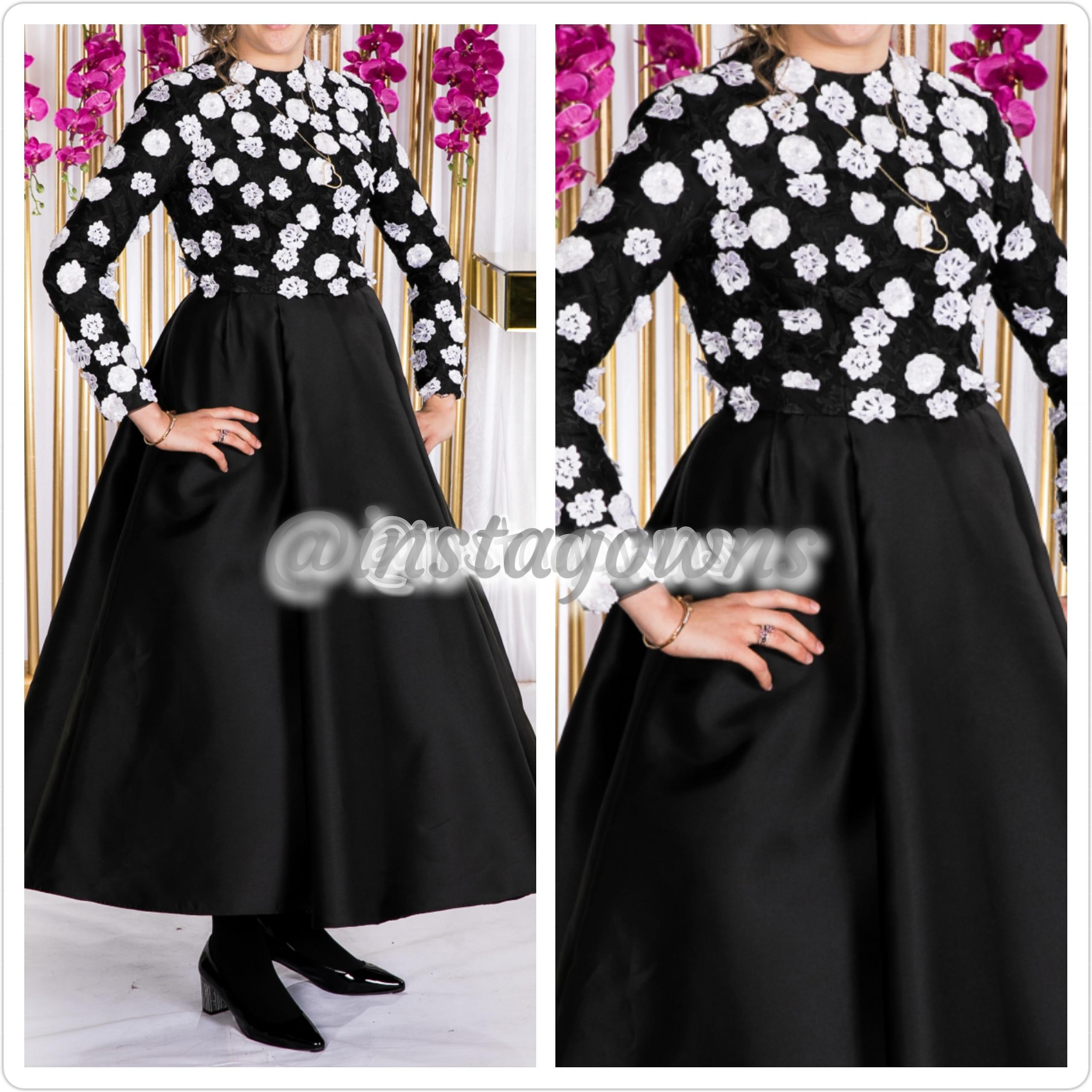Black with White Flowers on Top Cocktail Length Gown for Sale