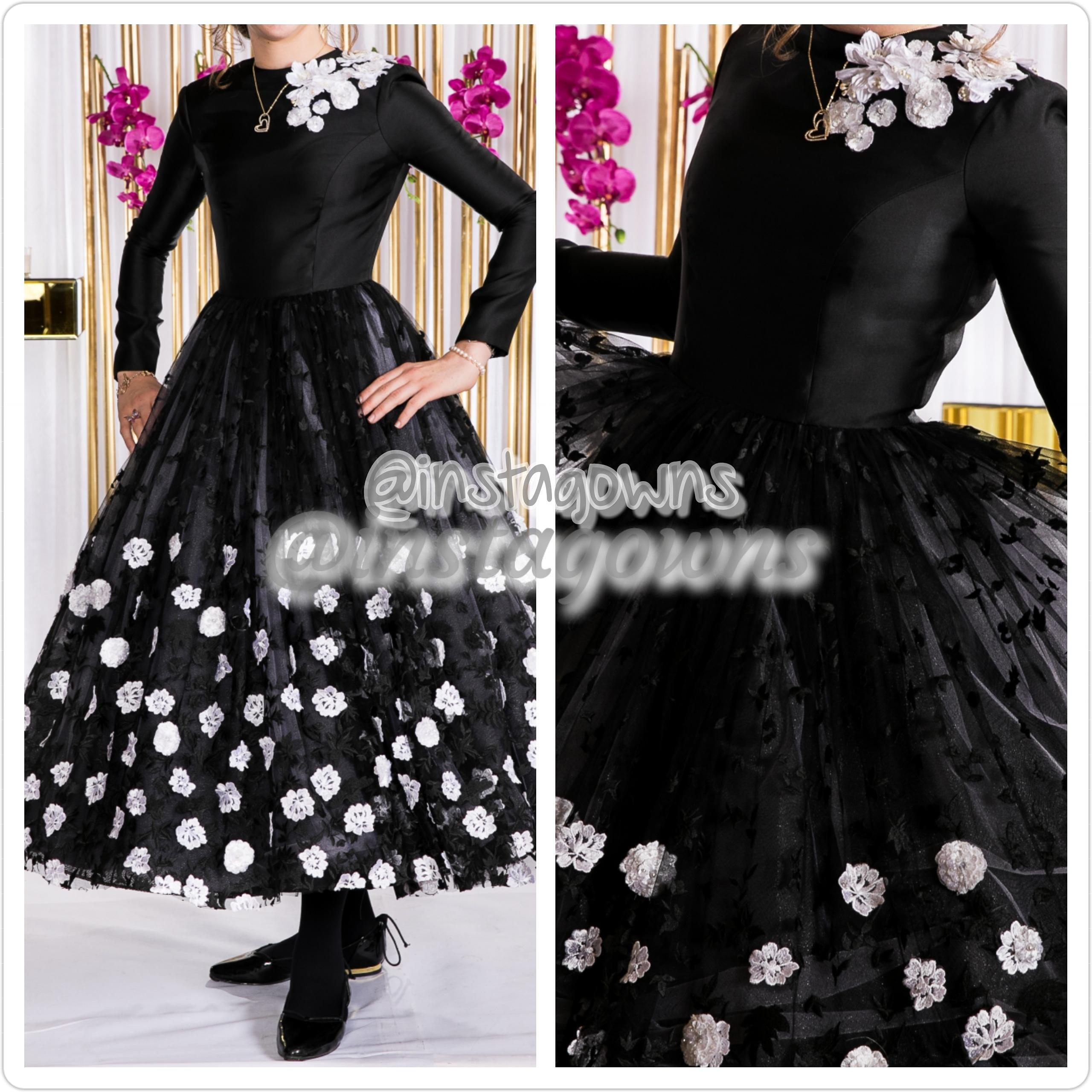 Black with Flowered Bottom Cocktail Length Gown for Sale