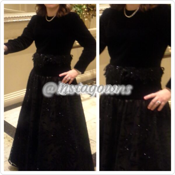 Beautiful Custom made Black Velvet & Gold with Beaded Tulle Gown for Sale