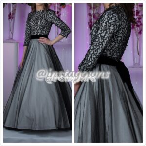 Elegant Exquisite Black & White with Velvet Belt Gown for Sale