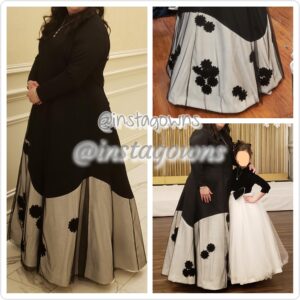 Stunning Esther Lupyan Black & Winter White Covered with Blacked Patterned Tulle with Gentle Flowers Sprinkled on Bottom Gown for Sale