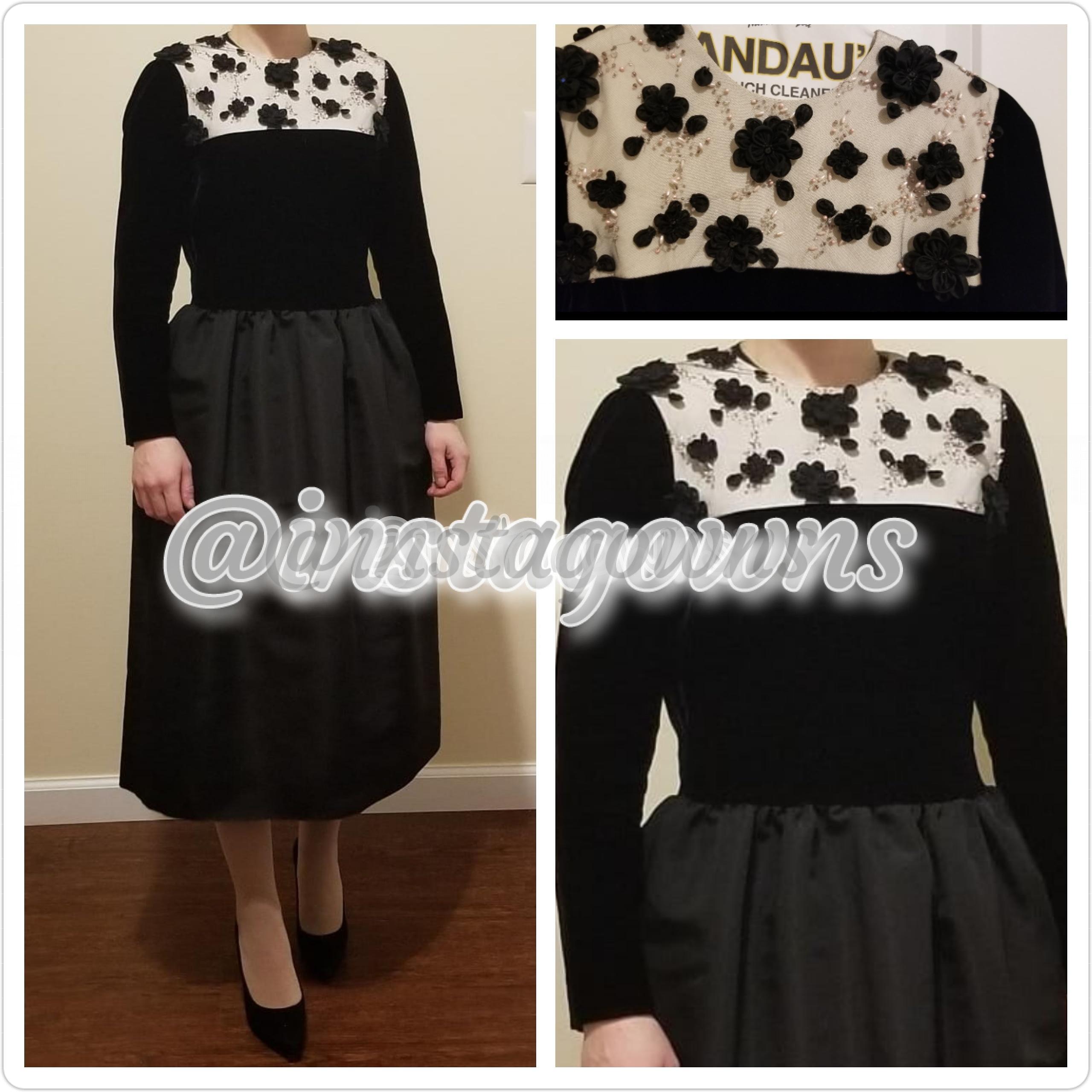Custom made with 3D Flowers & Pinkish Beading on Shoulder Black Dress for Sale