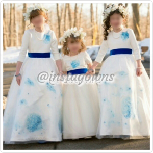 Custom White & Blue Little Girls Gowns for Sale