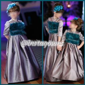 2 Grey and Teal fur Girls Gowns for Sale