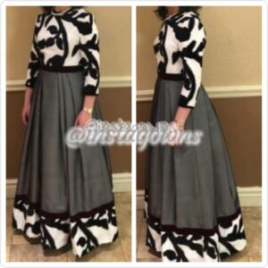 Gorgeous Pessy Miller Black Velvet & White with Burgundy Ribbon Gown for Rent