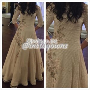 Beautiful Custom Light Pink fit & flare with a crepe underlay, lace overlay & beautiful sequin appliques on the shoulders & waist Gown for Sale