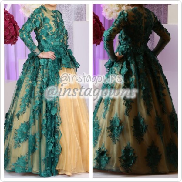 Custom One of a Kind Emerald Green/Gold Gown for Sale