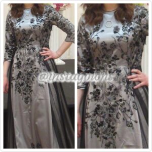 Stunning Exquisite Black & Silver with Floral Appliqué Gown for Rent or Sale