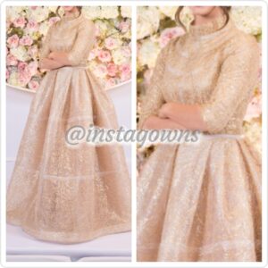 Gorgeous Custom by Zoe Detail Handcrafted Gold Gown for Sale