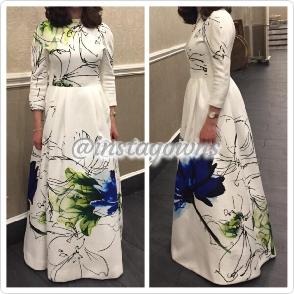 Teal Couture White with Floral Design Gown for Rent