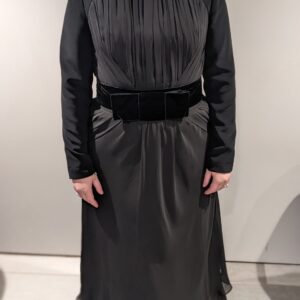 Elegant and Slenderizing Black Chiffon with Velvet Bow Belt Gown for Sale