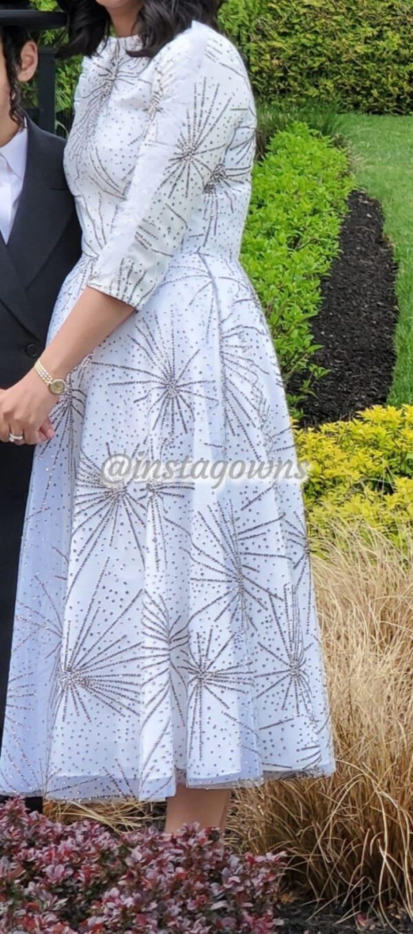 Exquisite White Mash and Black/Silver Glitter Dress for Sale
