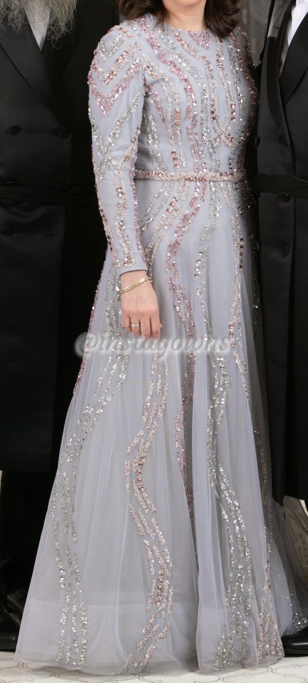 Designer Silver Tulle Beaded Gown for Sale