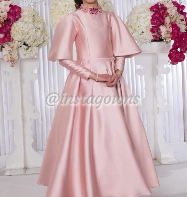 Magnificent Custom Pink Mikado with 3D Flowers Gown for Sale