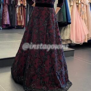 Burgundy & Black Gown from Exquisite Gowns for Sale