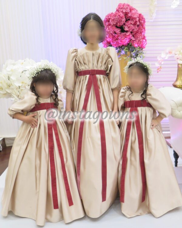 Three magnificent custom made satin rose color Gowns for sale