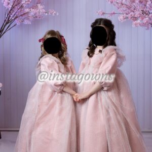 2 Gorgeous Custom Slomiuc Pink with Tulle Overlay Girls Gowns for Sale