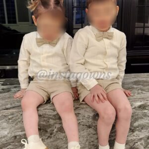 Boys Ivory shirts with velour tan shorts wedding outfits for sale