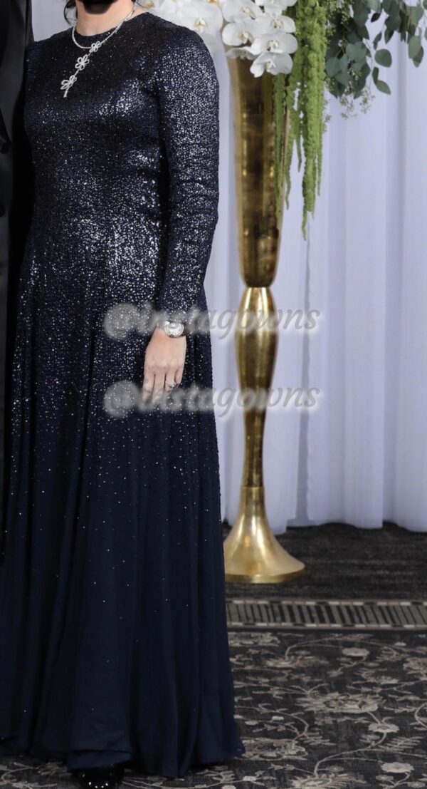 Beautiful navy sequin Oscar gown bought in Estis in Brooklyn Gown for sale