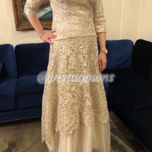 Rickie Freeman by Teri Jon champagne lace Gown for sale