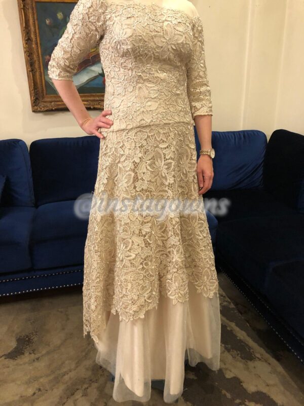 Rickie Freeman by Teri Jon champagne lace Gown for sale