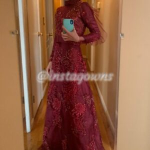 Custom-made beading and appliqué burgundy/cranberry Gown for sale