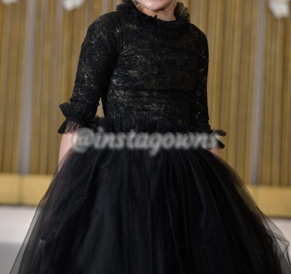 Custom made beautiful black and gold Tunza tulle Gown for sale