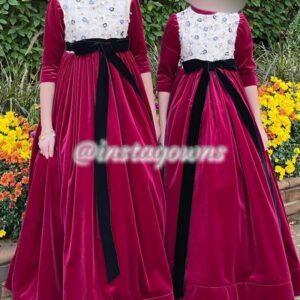 Two Magnificent Burgundy velvet custom made gowns for sale