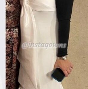 Badgley Mischka Collection Ivory and Black Bow Front Crepe & Mikado Fishtail Gown for sale