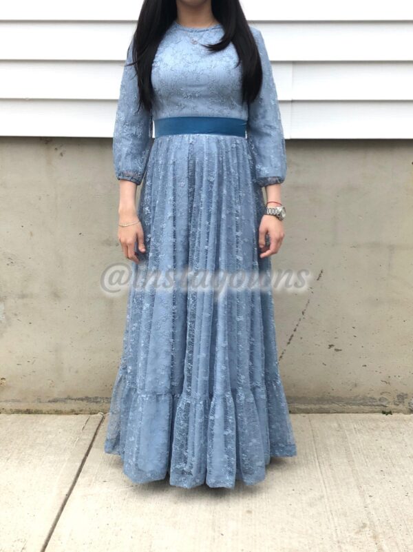 Exquisite Dusty Blue Light Lace Gown for Sale