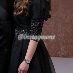 Gorgeous Silver Sequins black gown made with expensive material and designed with unique custom made colored beading Gown for sale