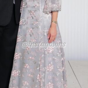 Beautiful Custom made hand beaded Silver and pink Gown for sale