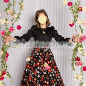 Custom black organza top beaded flowered bottom -Gown for sale