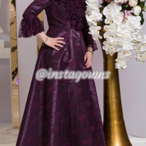Custom Silver Sequin Plum Lace Gown for Sale