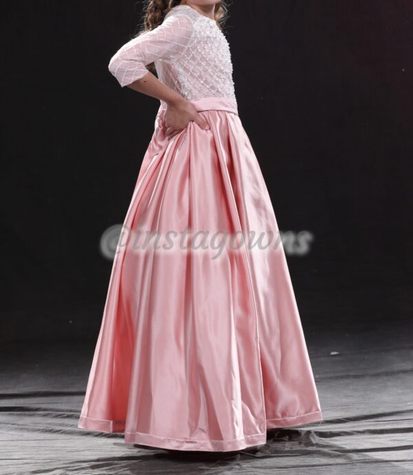 Pink button-draped satin girls Gown for sale