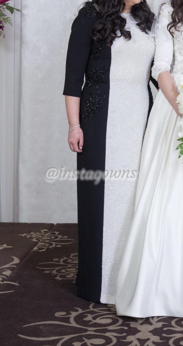 Gorgeous beaded black and white Mother of the Bride Gown for sale