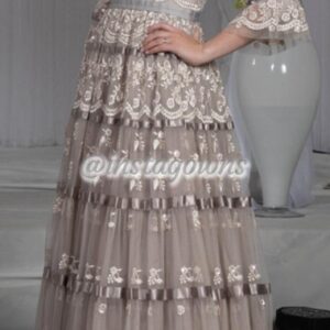 Stunning Needle and Thread light grey flowy embroidered Gown for sale