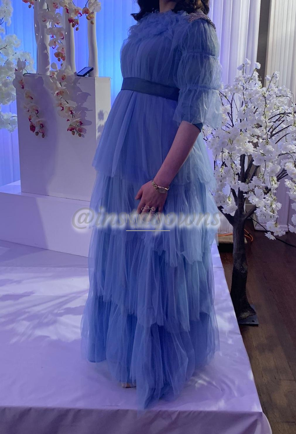 Magnificent custom made light blue maternity Gown for sale